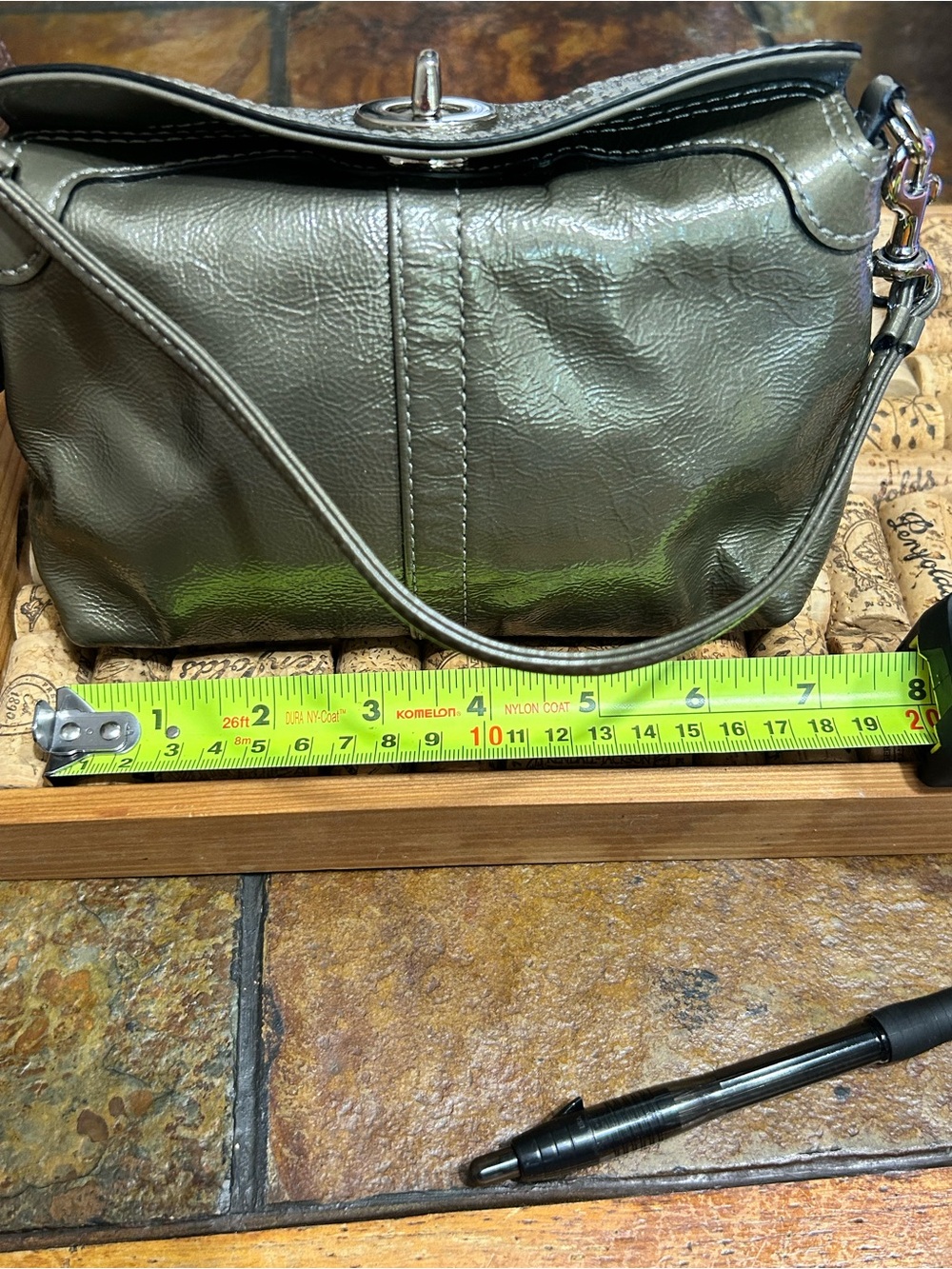 Coach Mini Metallic Olive Green Wristlet - Picture 15 of 16